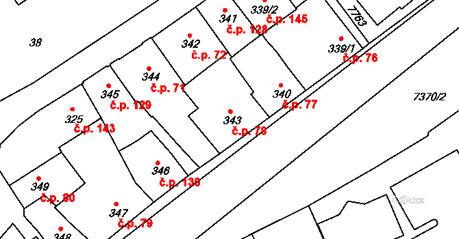 Telč-Podolí 78, Telč na parcele st. 343 v KÚ Telč, Katastrální mapa