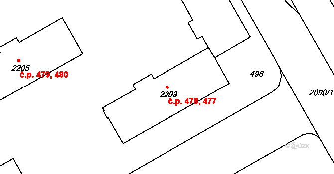 Lyžbice 477,478, Třinec na parcele st. 2203 v KÚ Lyžbice, Katastrální mapa