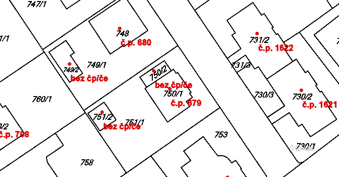 Roztoky 679 na parcele st. 750/1 v KÚ Roztoky u Prahy, Katastrální mapa