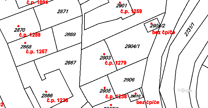 Roztoky 1279 na parcele st. 2903 v KÚ Žalov, Katastrální mapa