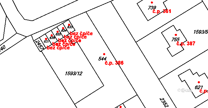 Dašice 386 na parcele st. 544 v KÚ Dašice, Katastrální mapa