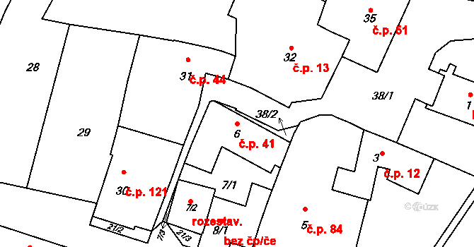 Omice 41 na parcele st. 6 v KÚ Omice, Katastrální mapa