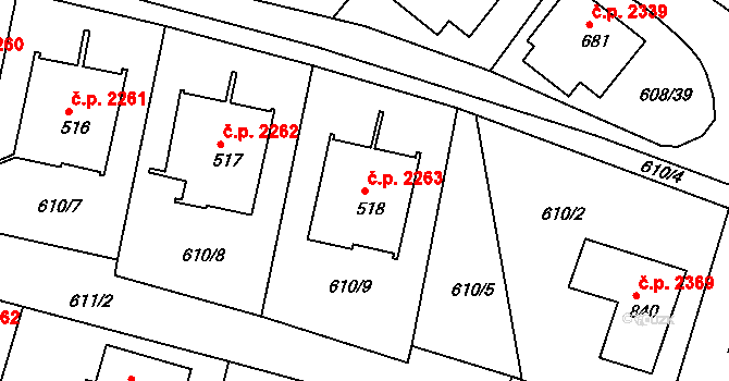 Nětčice 2263, Kyjov na parcele st. 518 v KÚ Nětčice u Kyjova, Katastrální mapa