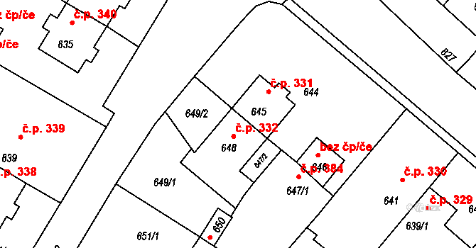 Sudoměřice 332 na parcele st. 648 v KÚ Sudoměřice, Katastrální mapa