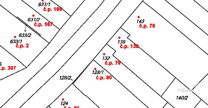 Milokošť 79, Veselí nad Moravou na parcele st. 132 v KÚ Milokošť, Katastrální mapa