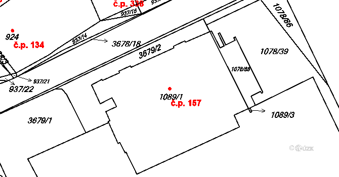 Vyškov-Předměstí 157, Vyškov na parcele st. 1089/1 v KÚ Vyškov, Katastrální mapa