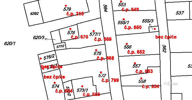 Slavkov u Brna 668 na parcele st. 575 v KÚ Slavkov u Brna, Katastrální mapa