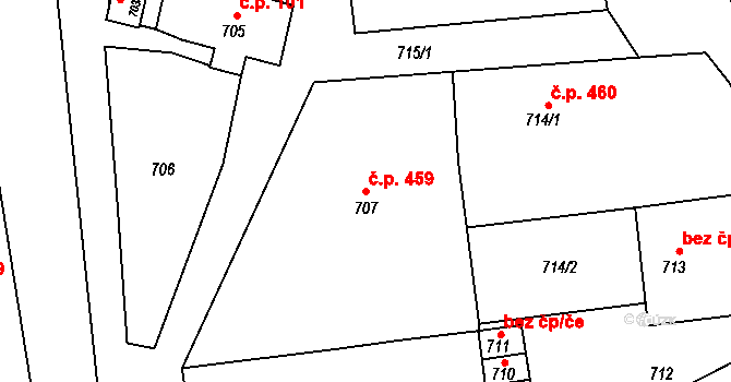 Moravský Beroun 459 na parcele st. 707 v KÚ Moravský Beroun, Katastrální mapa