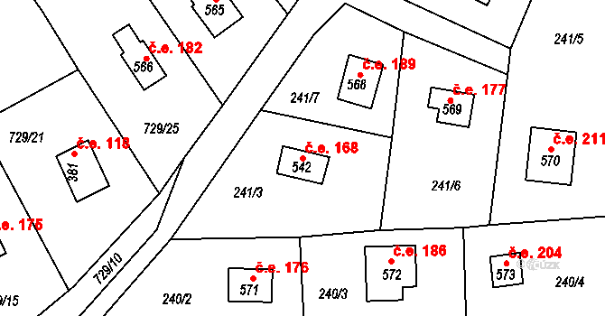 Javorník 168, Čtyřkoly na parcele st. 542 v KÚ Čtyřkoly, Katastrální mapa