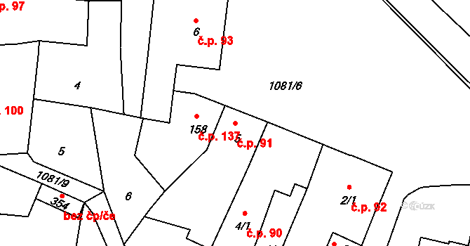 Prčice 91, Sedlec-Prčice na parcele st. 5 v KÚ Prčice, Katastrální mapa
