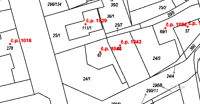 Švermov 1044, Kladno na parcele st. 67 v KÚ Hnidousy, Katastrální mapa