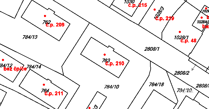 Dačice V 210, Dačice na parcele st. 763 v KÚ Dačice, Katastrální mapa