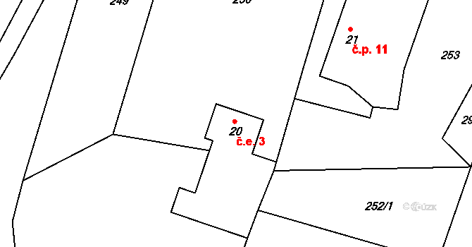 Dehtáry 3, Cetenov na parcele st. 20 v KÚ Cetenov, Katastrální mapa
