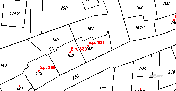 Frýdlant 331 na parcele st. 155 v KÚ Frýdlant, Katastrální mapa