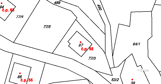 Hrádek 58 na parcele st. 87 v KÚ Hrádek u Nechanic, Katastrální mapa