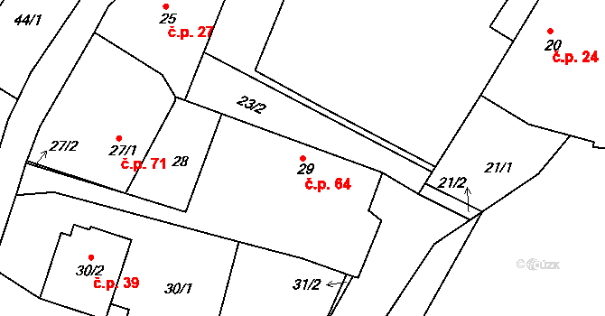 Kosice 64 na parcele st. 29 v KÚ Kosice, Katastrální mapa