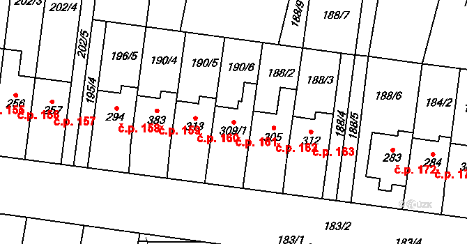 Slavkov pod Hostýnem 161 na parcele st. 309/1 v KÚ Slavkov pod Hostýnem, Katastrální mapa