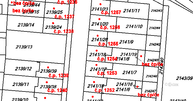 Hulín 1254 na parcele st. 2141/18 v KÚ Hulín, Katastrální mapa