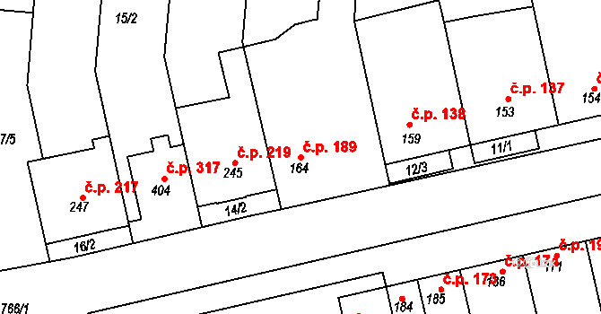 Slatinice 189 na parcele st. 164 v KÚ Slatinice na Hané, Katastrální mapa