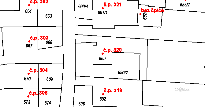 Rakodavy 320, Věrovany na parcele st. 689 v KÚ Věrovany, Katastrální mapa