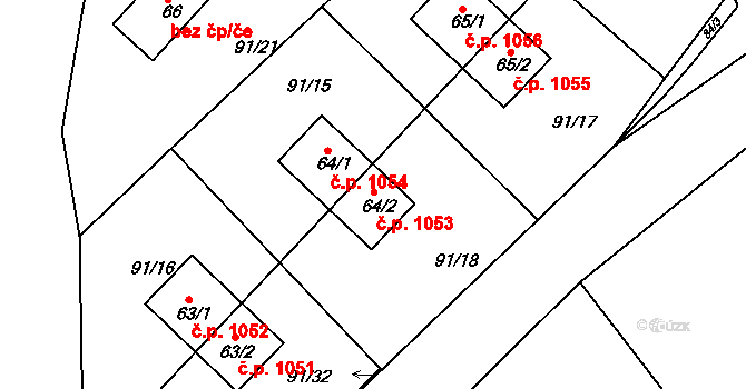 Kozlov 1053 na parcele st. 64/2 v KÚ Kozlov u Velkého Újezdu, Katastrální mapa