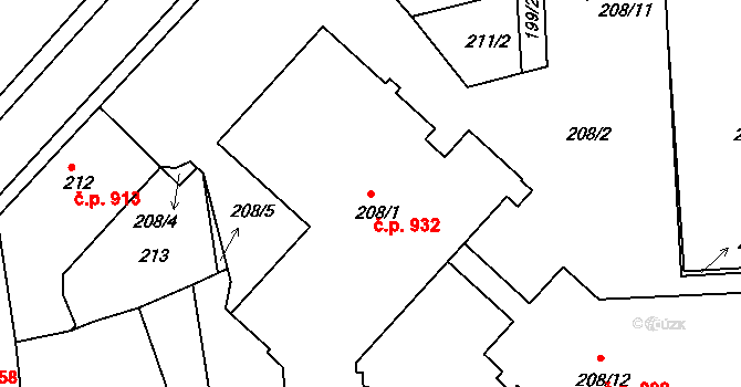 Hořovice 932 na parcele st. 208/1 v KÚ Velká Víska, Katastrální mapa