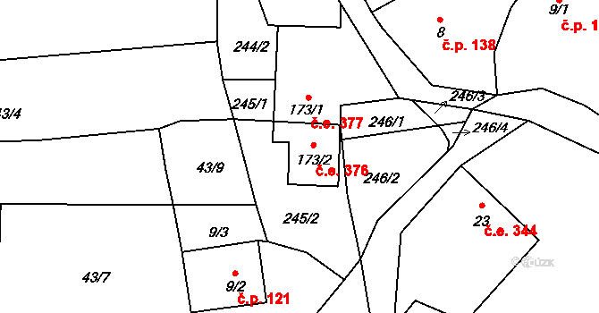 Třebušín 376 na parcele st. 173/2 v KÚ Třebušín, Katastrální mapa