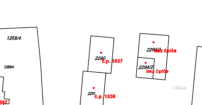 Rožnov pod Radhoštěm 1537 na parcele st. 2290 v KÚ Rožnov pod Radhoštěm, Katastrální mapa