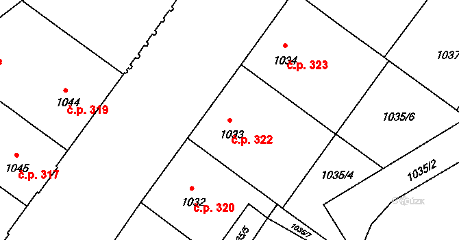 Veveří 322, Brno na parcele st. 1033 v KÚ Veveří, Katastrální mapa