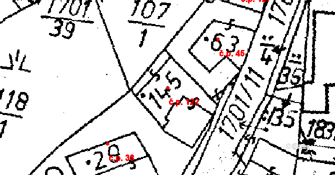 Obrataň 122 na parcele st. 145 v KÚ Obrataň, Katastrální mapa