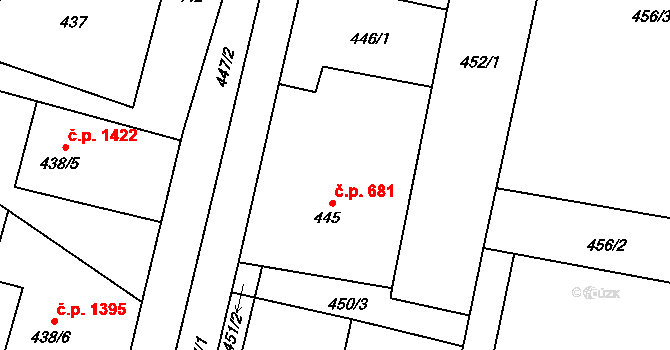 Šenov 681 na parcele st. 445 v KÚ Šenov u Ostravy, Katastrální mapa