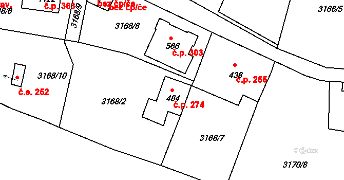 Jílové 274 na parcele st. 484 v KÚ Jílové u Děčína, Katastrální mapa