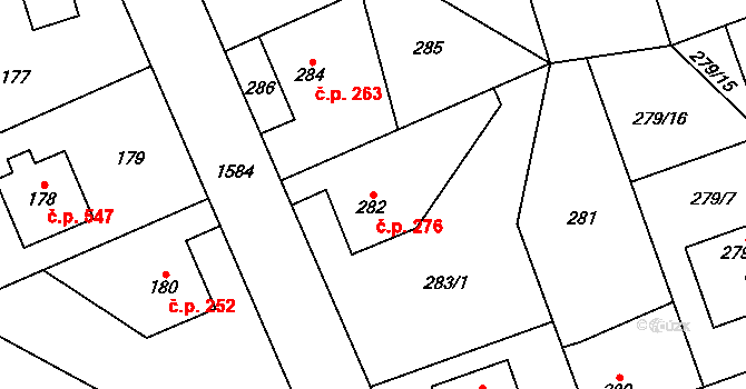 Řeporyje 276, Praha na parcele st. 282 v KÚ Řeporyje, Katastrální mapa