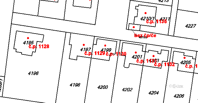 Záběhlice 1130, Praha na parcele st. 4199 v KÚ Záběhlice, Katastrální mapa