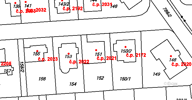 Komořany 2021, Praha na parcele st. 151 v KÚ Komořany, Katastrální mapa