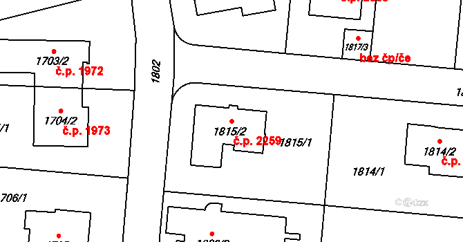 Břevnov 2259, Praha na parcele st. 1815/2 v KÚ Břevnov, Katastrální mapa