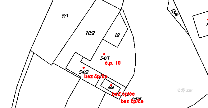 Luhy 10, Dolní Hbity na parcele st. 54/1 v KÚ Luhy, Katastrální mapa