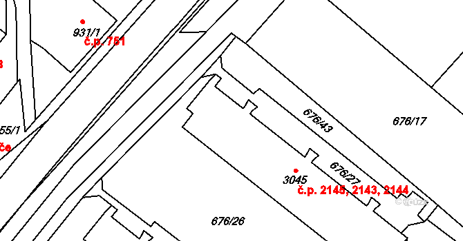 Dvůr Králové nad Labem 2143,2144,2145 na parcele st. 3045 v KÚ Dvůr Králové nad Labem, Katastrální mapa