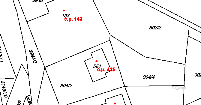 Hořejší Vrchlabí 425, Vrchlabí na parcele st. 551 v KÚ Hořejší Vrchlabí, Katastrální mapa