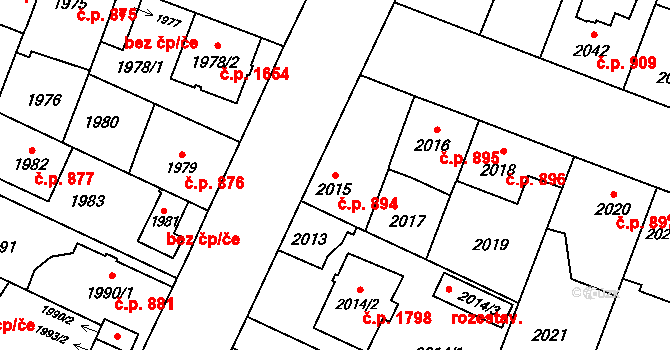 České Budějovice 7 894, České Budějovice na parcele st. 2015 v KÚ České Budějovice 7, Katastrální mapa