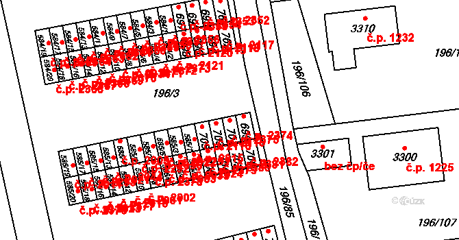 Sezimovo Ústí 2375 na parcele st. 701 v KÚ Sezimovo Ústí, Katastrální mapa