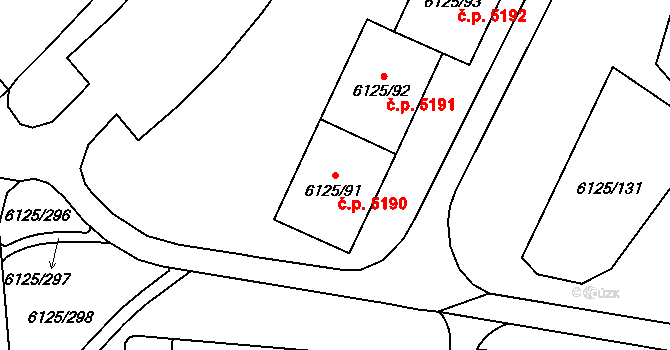 Chomutov 5190 na parcele st. 6125/91 v KÚ Chomutov I, Katastrální mapa