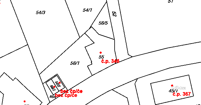 Liberec XIV-Ruprechtice 346, Liberec na parcele st. 55 v KÚ Ruprechtice, Katastrální mapa