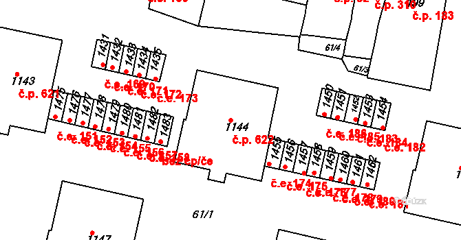 Rosice 622 na parcele st. 1144 v KÚ Rosice u Brna, Katastrální mapa
