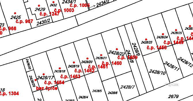 Šlapanice 1460 na parcele st. 2428/21 v KÚ Šlapanice u Brna, Katastrální mapa