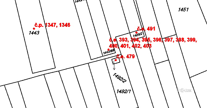 Šlapanice 393,394,395,396,397, na parcele st. 1440/68 v KÚ Šlapanice u Brna, Katastrální mapa