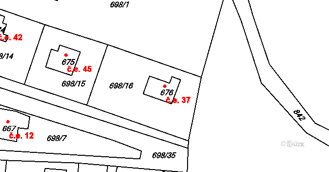 Řícmanice 37 na parcele st. 676 v KÚ Řícmanice, Katastrální mapa