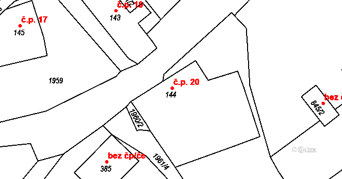 Myť 20, Mirošov na parcele st. 144 v KÚ Mirošov, Katastrální mapa