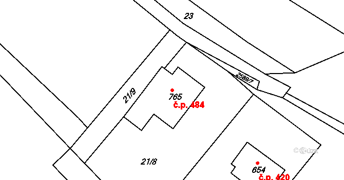 Horní Cerekev 484 na parcele st. 765 v KÚ Horní Cerekev, Katastrální mapa