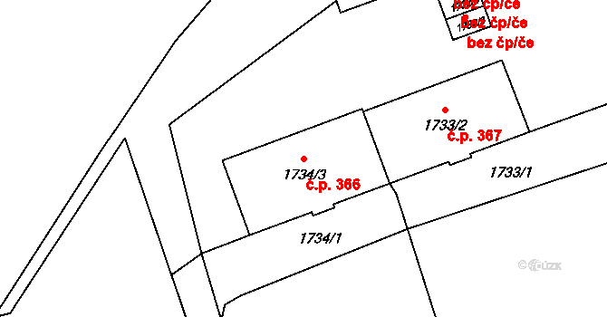 Butovice 366, Studénka na parcele st. 1734/3 v KÚ Butovice, Katastrální mapa